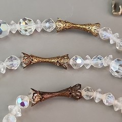 Vintage AB Glass Beaded Tassel Necklace Earrings Set Gold Tone Bar Links 26″