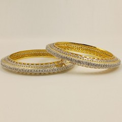 South Indian Style CZ Bangle Set, 22K Gold Plated, Elegant Handmade Bridal Set