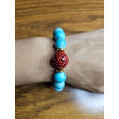 “Imperial Garden” Upcycled Cinnabar & Turquoise Statement Bracelet
