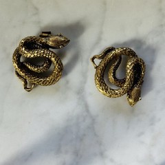Antique Victorian Brass-Plated Repoussé Double Serpent Bracelet Clasp C. 1900