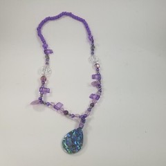 Silver tone with Faceted Purple Beads Necklace Shiny