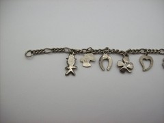 Vintage Silvertone Mix GOOD LUCK Charm Bracelet, Enamel, some made in Germany