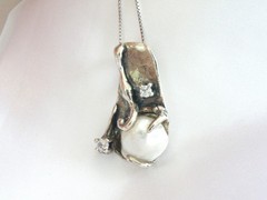 Brutalist Sterling Silver 925 Baroque Pearl Modernist Pendant Necklace