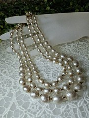 Early Signed Miriam Haskell 3 Strand Silver Niki Baroque Pearl Necklace