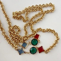Vintage Swarovski Multicolor Bezel Set Crystal Tassel Chain Necklace FLAWS
