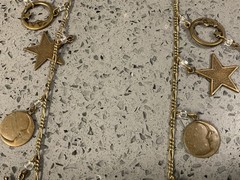 Vintage GLASS WORKS Studio Gold Tone Sun Moon Stars Necklace & Bracelet SET