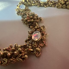 Vtg Signed Florenza Victorian Revival Gold Tone Opaline Glass Moonstone Bracelet