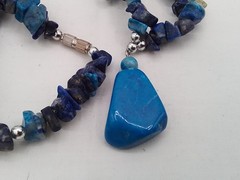 16″ ROUGH CUT NATURAL LAPIS LAZULI STONE BLUE PURPLE POLISH PENDANT NECKLACE VTG
