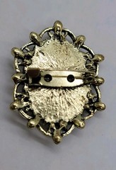 Vintage Victorian Style Cameo Brooch Pin Petite Black & Gray Rhinestone New