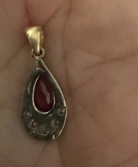 Antique Old Mine Rose Cut Diamond 14K Gold and Silver pendant Ruby Center Stone