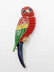 Goldtone Colorful Enamel Round Bead Parrot Pin Brooch Bird Figure 2.25”