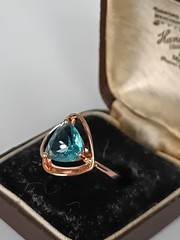Vintage 1990-s 14 Ct Rolled Gold Blue Topaz Ring Size UK N US 6 3/4- Hallmarked