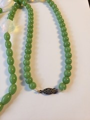 Vintage Opaline and Sage Green Glass Bead Necklace 29″