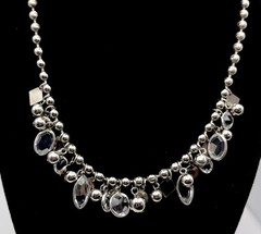 Vintage Silver Tone Ball Bearings Hanging Ball, Shapes & Crystal 16.5” Necklace