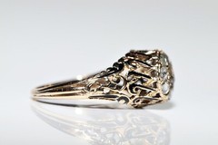 Antique Ottoman Circa 1900s 14k Gold Natural Rose Cut Diamond Enamel Ring