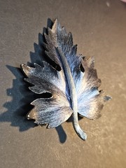 Vintage Maple Leaf Blue Silver Brooch Pewter Textured Fall Autumn Pin