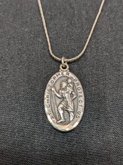 Vtg Sterling Silver St Christopher Pendant Catholic Charm 25″ Danecraft Necklace