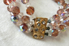Vintage Golden Brown AB Double Strand Crystal Necklace and Bracelet Set