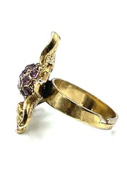 Sunburst AB Crystal Sunflower Gold Expandable Cocktail Ring Vintage Estate Piece