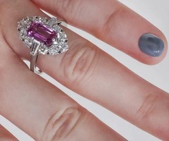 Art Deco Style 2.5Ct Pink Sapphire & Lab Created Diamond Engagement Silver Ring