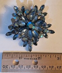 Vintage Ice-Blue Rhinestone Snowflake Brooch & Clip Earrings Set, AB, 1960s