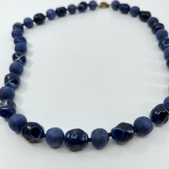 VTG Blue Venetian Style Glass Beaded Necklace Boho Felted Fabric Retro Indigo