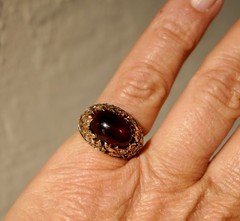 Art Nouveau Antique 14K Rose Cut Diamond and Garnet Ring