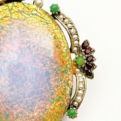 Dragons Breath Brooch Faux Garnets Seed Pearls Jade Vintage 1960s