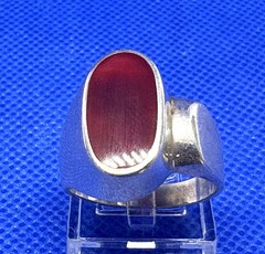 Y59 Modernist 2 Ct. Carnelian 925 Silver Seal RING Size 9.5 Vintage Asymmetrical