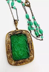 Art Deco Chinese Export Green Peking Glass Beaded Chain Necklace Vintage Jewelry