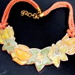 VTG Runway MONET 17″ Book Pc ENAMEL Pearlescent Pastel FLORAL NECKLACE Garland