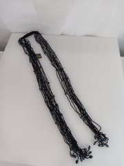 Black ART GLASS BEADED SWEATER/SCARF NECKLACE VINTAGE 48″