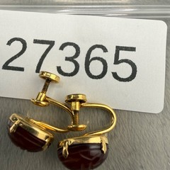 Vintage Gold Filled Scarab Screw Back Earrings Red Egyptian Revival