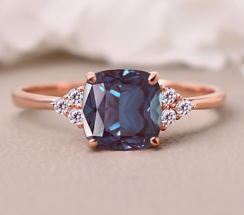 Cushion Alexandrite Engagement Ring Anniversary Birthday Gift For Her Women Ring