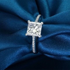 Art Deco Style Princess Lab Created Diamond Anniversary 14K White Gold FN Ring