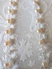Vintage Venetian Clear, Gray, & Faux Pearl Flower Bead Art Glass Necklace 17″