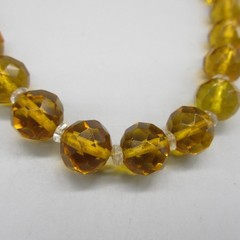 Vintage Glass Necklace Faceted Golden Brown Sterling Clasp Rhinestone Accents 15