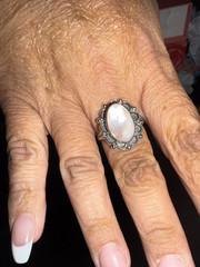 Sterling Silver 925 White Oval Opal Bezel Set Cocktail Ring Size 7