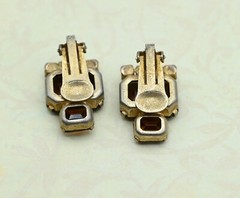 Vintage Open Back Golden Brown Rhinestone Gold Plated Clip Earrings