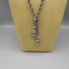 Vintage Ball Tassel Necklace Silver Tone Adjustable Slide 26 Inch