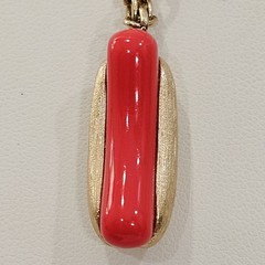 Vintage AVON 1975 Put On The Dog HOT DOG in Bun Pendant Charm Chain Necklace