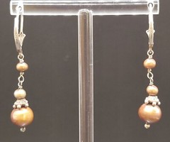 Vintage GOLDEN BROWN PEARL & Sterling Silver Earrings BOHO Ethnic GYPSY Pagan