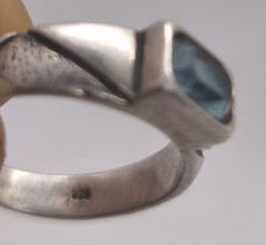 Vintage 925 Sterling Silver Ring Blue Faceted Rectangular Stone Artisan Handmade