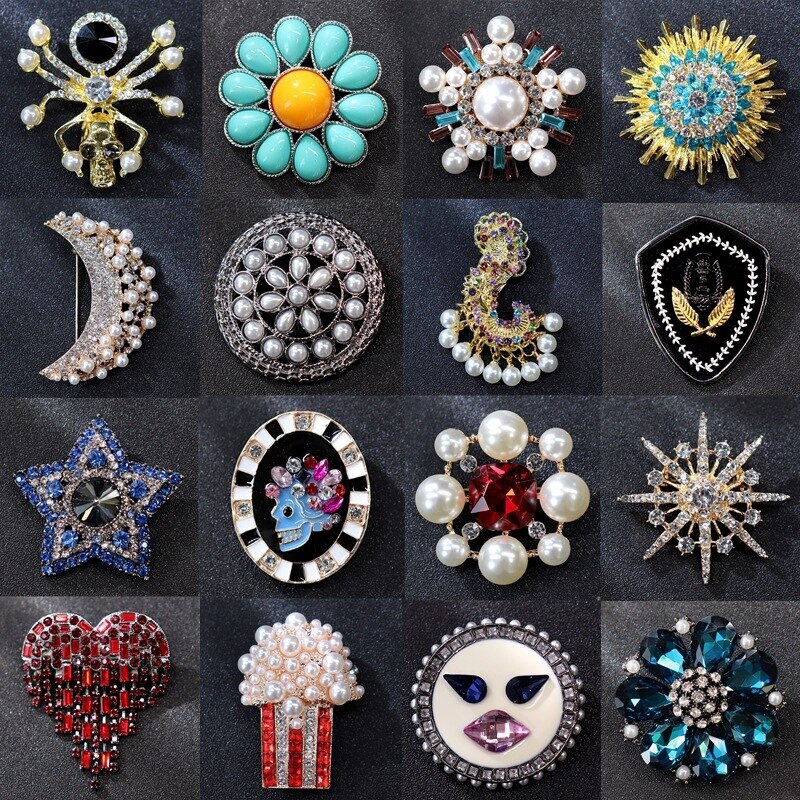 Women Elegant Pearl Rhinestone Flower Brooch Jewelry Vintage Badges Accessories