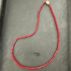 Vintage Red Faceted Glass Crystal Bead Strand Necklace 23″ Cottagecore