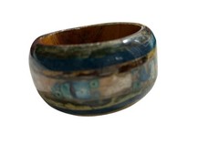 Artisan Wood Resin Acrylic Bangle Bracelet Boho Chunky Peacock Colors