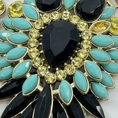 VTG Y2K Statement Necklace Gold Tone Turquoise Color Black Yellow Resin Cabochon