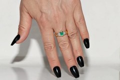 Art Deco Style 2Ct Lab Created Diamond & Emerald Engagement 14K Gold Finish Ring