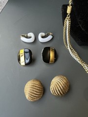 Vintage Black, White, & Gold Jewelry Lot Incl Avon, Sarah Coventry, Monet