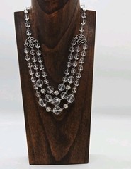 Robert Rose Art Deco Necklace Clear Acrylic Faceted Beads Layered 3 Row Couture